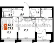 2-комнатная квартира, 53.3 м² - фото 5