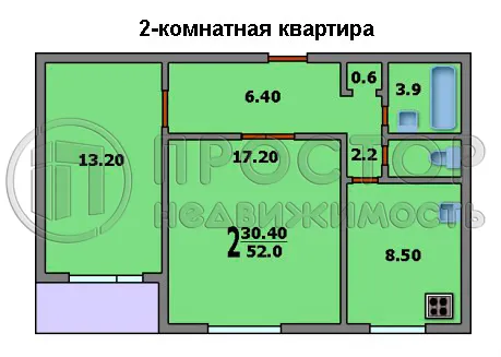 2-комнатная квартира, 52.1 м² - фото 3