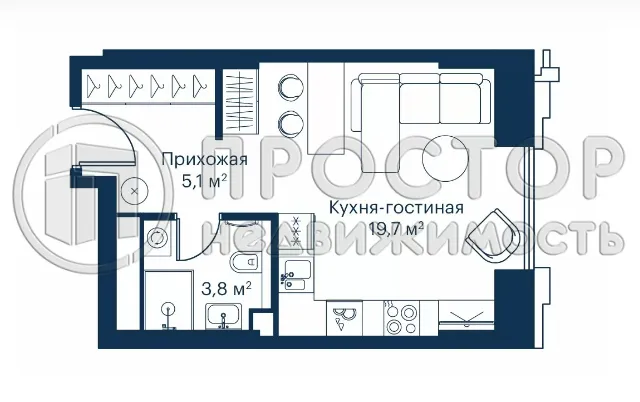 Студия, 28.3 м² - фото 2
