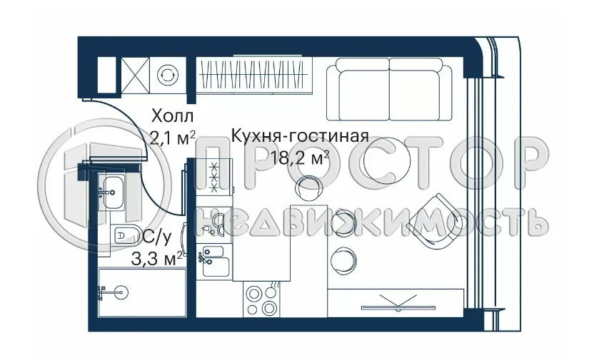 Студия, 23 м² - фото 2