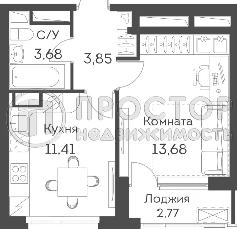 1-комнатная квартира, 33 м² - фото 2