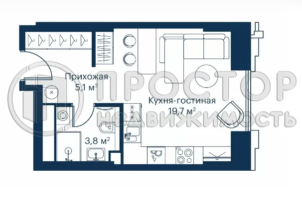 Студия, 27 м² - фото 2