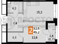 2-комнатная квартира, 45.2 м² - фото 17