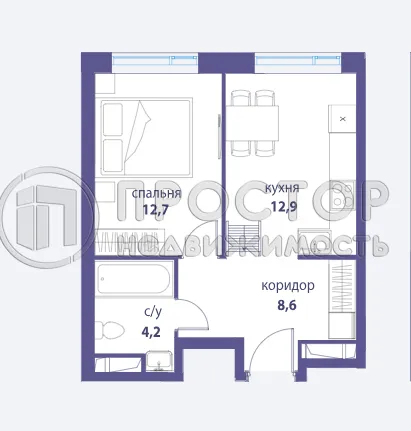 1-комнатная квартира, 51 м² - фото 2