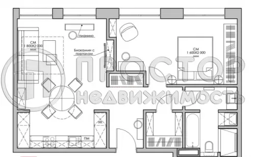 1-комнатная квартира, 45 м.кв.