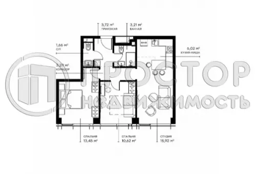 2-комнатная квартира, 57.83 м² - фото 2