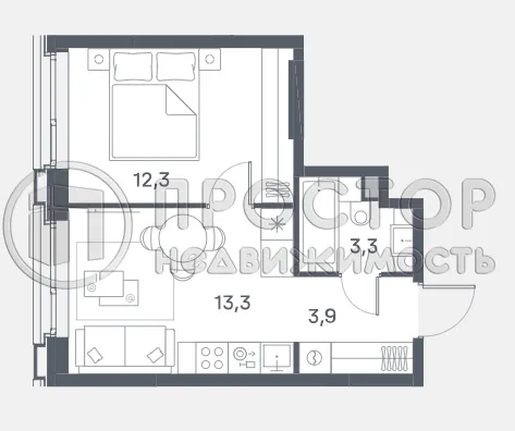 1-комнатная квартира, 32.8 м² - фото 4