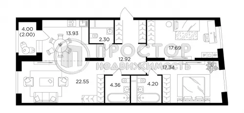 3-комнатная квартира, 95.5 м² - фото 34