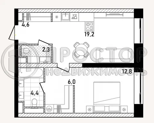 2-комнатная квартира, 49.37 м² - фото 13