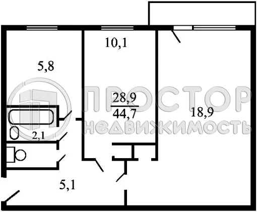 2-комнатная квартира, 44.7 м² - фото 6