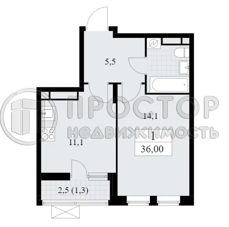 1-комнатная квартира, 36 м² - фото 5