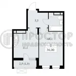 1-комнатная квартира, 36 м² - фото 9