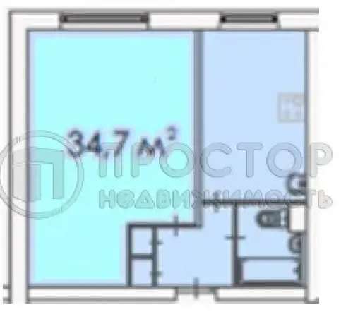 1-комнатная квартира, 34.7 м² - фото 16