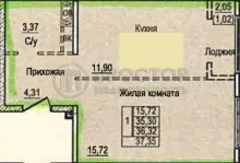 1-комнатная квартира, 37.35 м² - фото 15