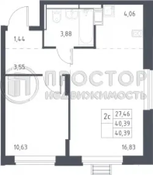 2-комнатная квартира, 39.93 м² - фото 12