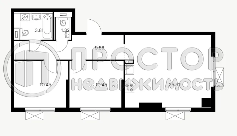2-комнатная квартира, 61.43 м² - фото 4