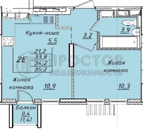 2-комнатная квартира, 34.2 м² - фото 10