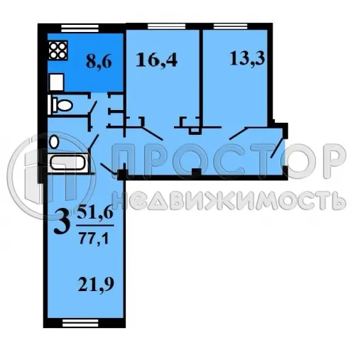 3-комнатная квартира, 77.1 м² - фото 10