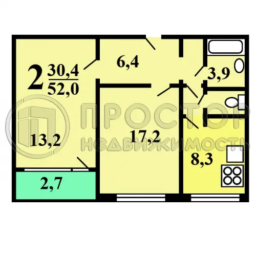 2-комнатная квартира, 52.2 м² - фото 15