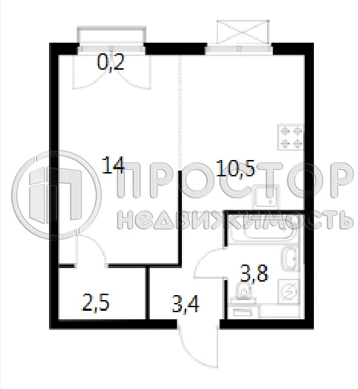 1-комнатная квартира, 34.4 м² - фото 4