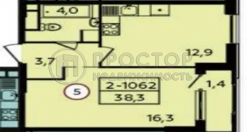 1-комнатная квартира, 38.3 м² - фото 4