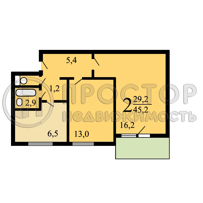 2-комнатная квартира, 46 м² - фото 2