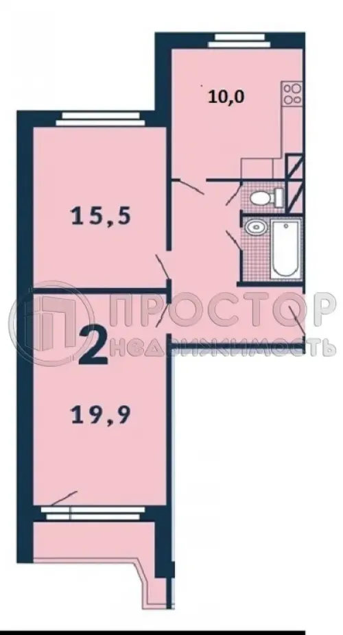 2-комнатная квартира, 57 м² - фото 3