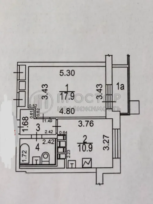 1-комнатная квартира, 38 м² - фото 22