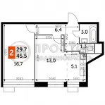 2-комнатная квартира, 45.5 м² - фото 10