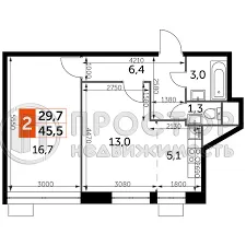 2-комнатная квартира, 45.5 м² - фото 8