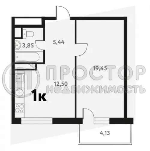 2-комнатная квартира, 40.87 м² - фото 2