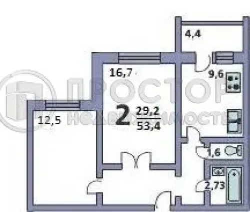 2-комнатная квартира, 53.4 м² - фото 16