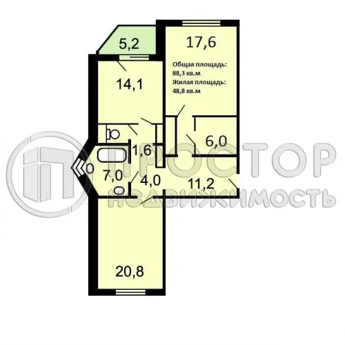 2-комнатная квартира, 88.3 м² - фото 32