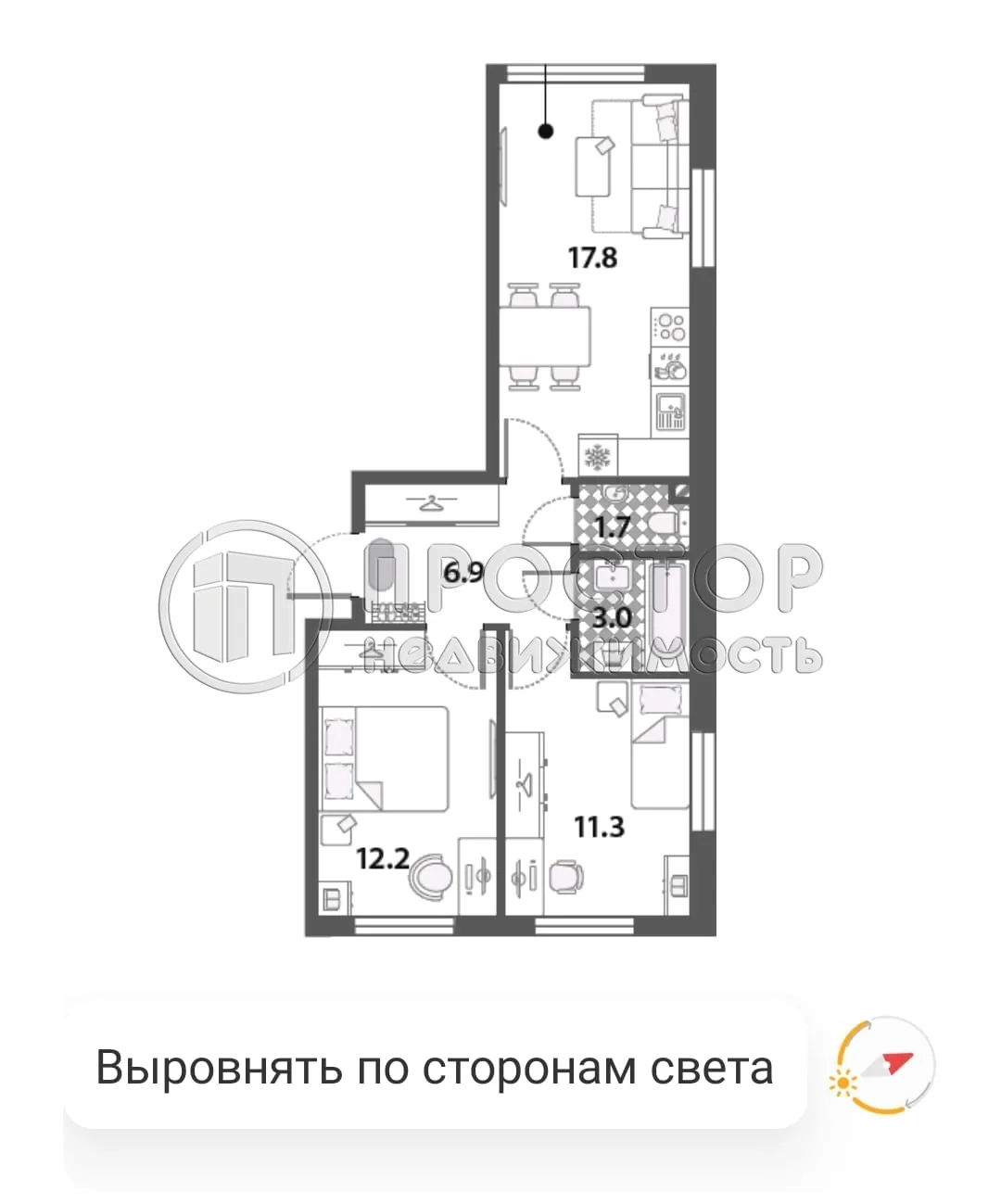 2-комнатная квартира, 52.9 м² - фото 5