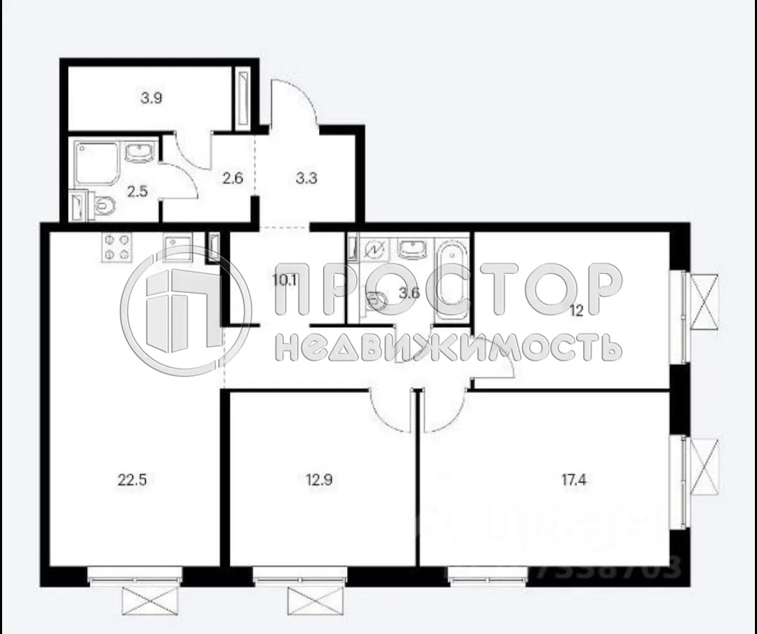 3-комнатная квартира, 91 м² - фото 15