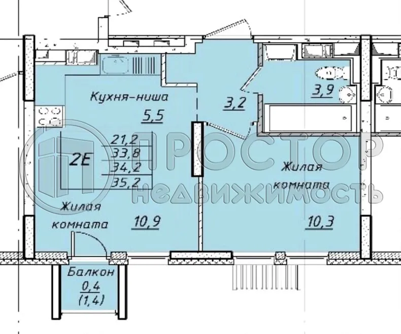2-комнатная квартира, 34.2 м² - фото 10