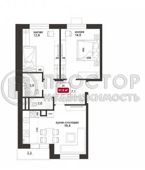 3-комнатная квартира, 61.9 м² - фото 7