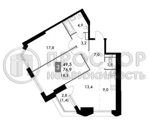 3-комнатная квартира, 76.9 м² - фото 6