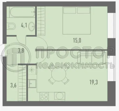 1-комнатная квартира, 45.2 м² - фото 15