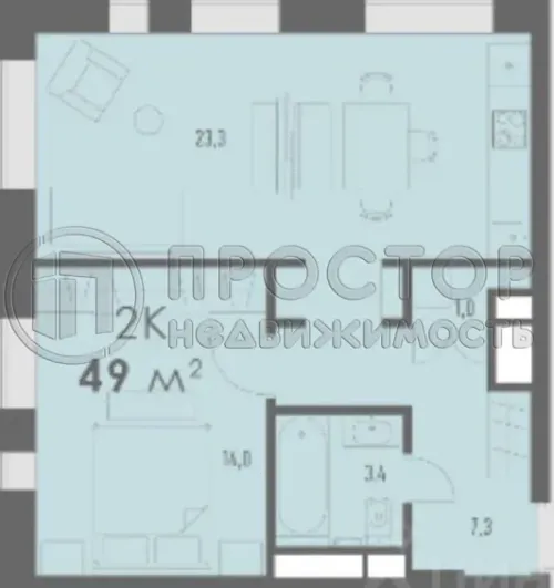 2-комнатная квартира, 49.5 м² - фото 15