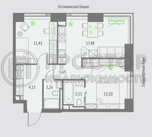2-комнатная квартира, 58 м² - фото 2