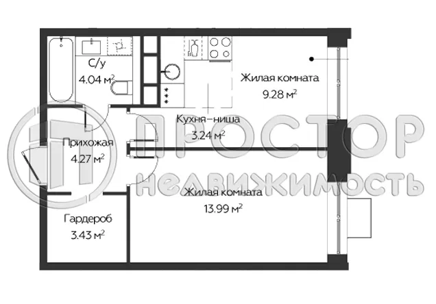 2-комнатная квартира, 38.25 м² - фото 9