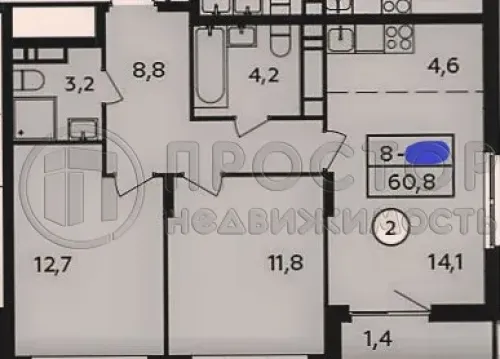 3-комнатная квартира, 60.8 м² - фото 7
