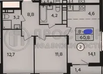 3-комнатная квартира, 60.8 м² - фото 13