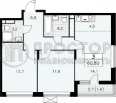 3-комнатная квартира, 60.8 м² - фото 19