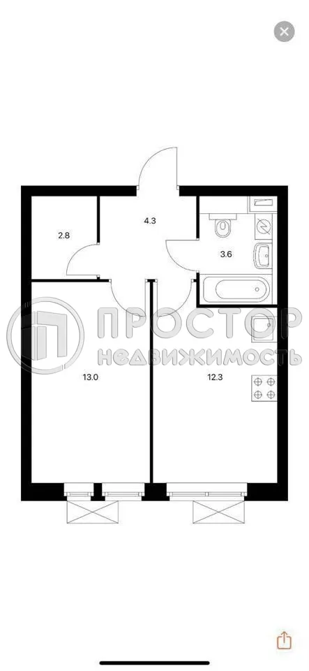 1-комнатная квартира, 36 м² - фото 16