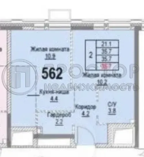 1-комнатная квартира, 35.7 м² - фото 6