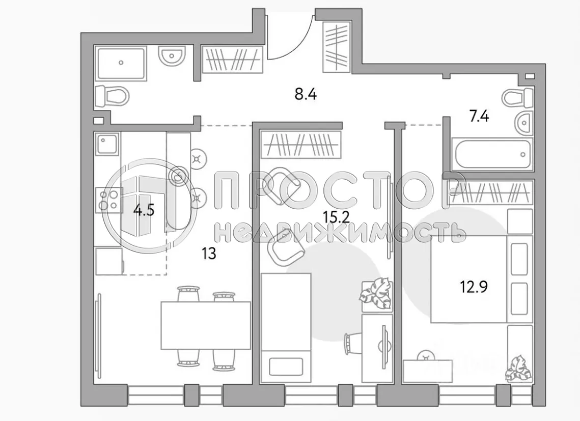 2-комнатная квартира, 61.4 м² - фото 6