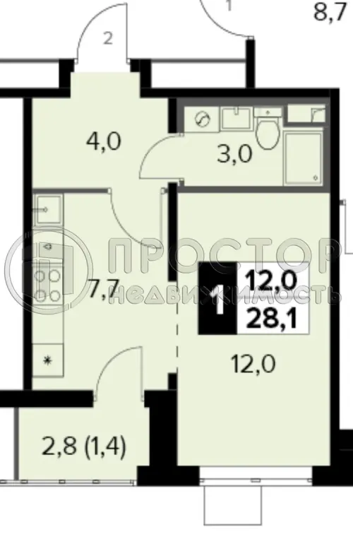 Студия, 28.1 м² - фото 4