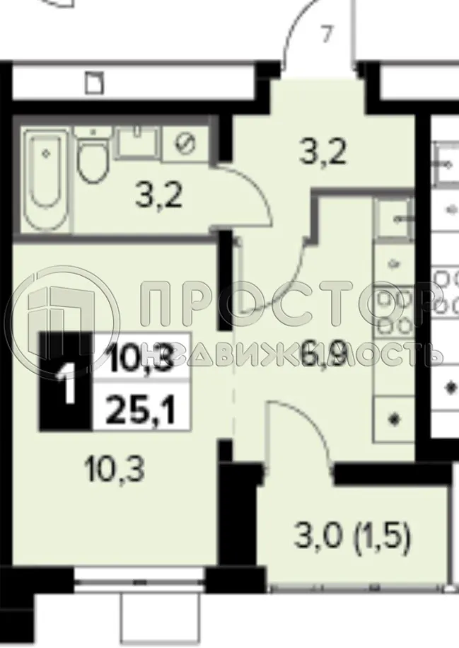 Студия, 25.1 м² - фото 2